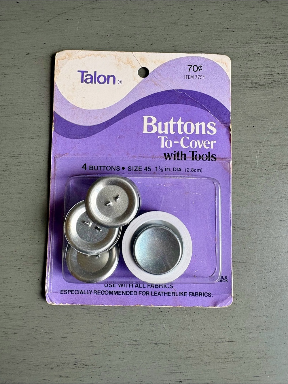 VTG 70s Talon Silver Buttons-To-Cover Tool Size 45 1-1/8" (4 Pack) Item 7754